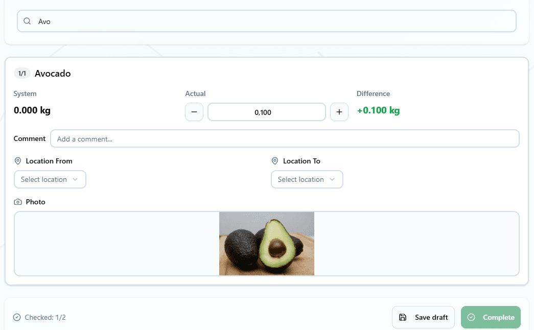 Interface showing Daily Inventory Task