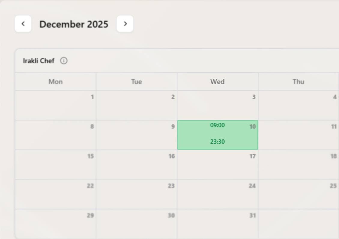 Interface showing Shift Scheduling Calendar View