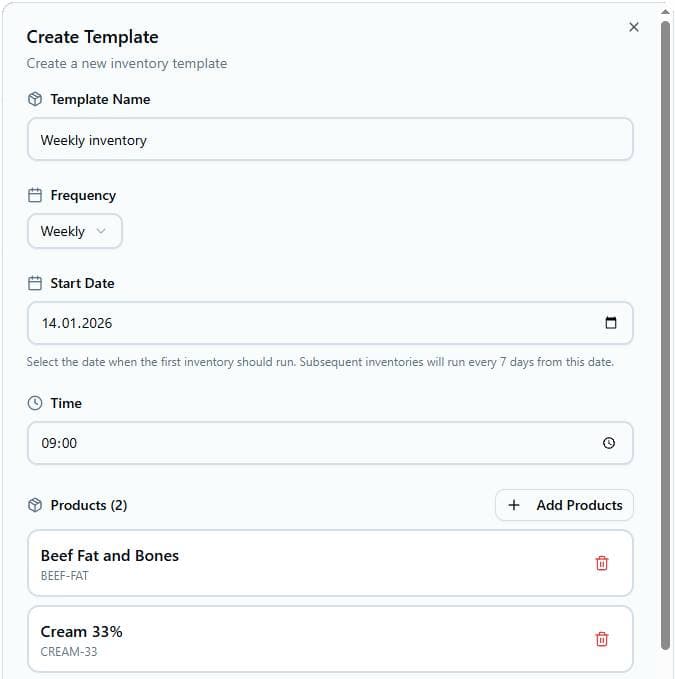 Interface showing Template Creation Builder