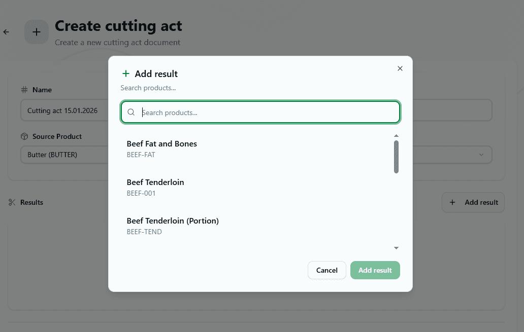Interface showing Creating Butchery Act Form