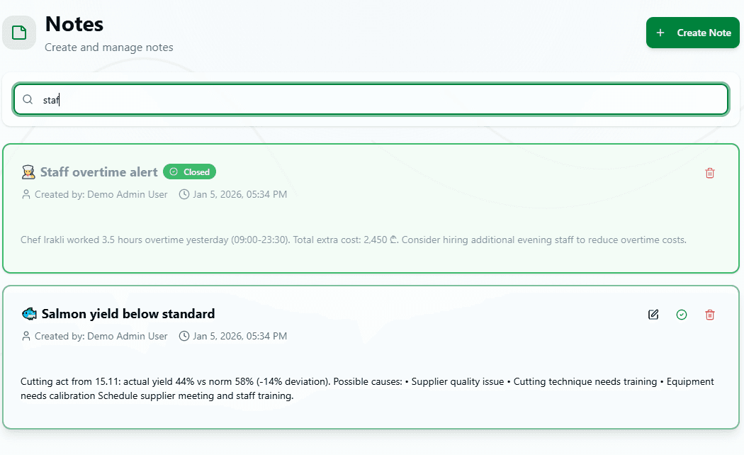 Interface showing Notes List with Search